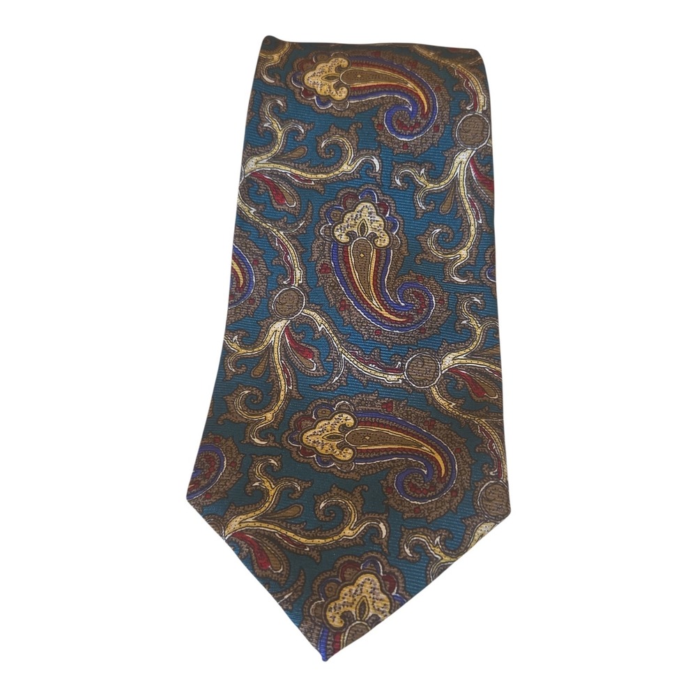 Jos. A. Bank Executive Collection Mens Silk Paisley Tie Teal Blue Gold USA Made